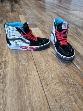 Vans Sk8-Hi OTW Flame High Top Sneakers - Black/Red/White - Mens 6 / Womens 7.5